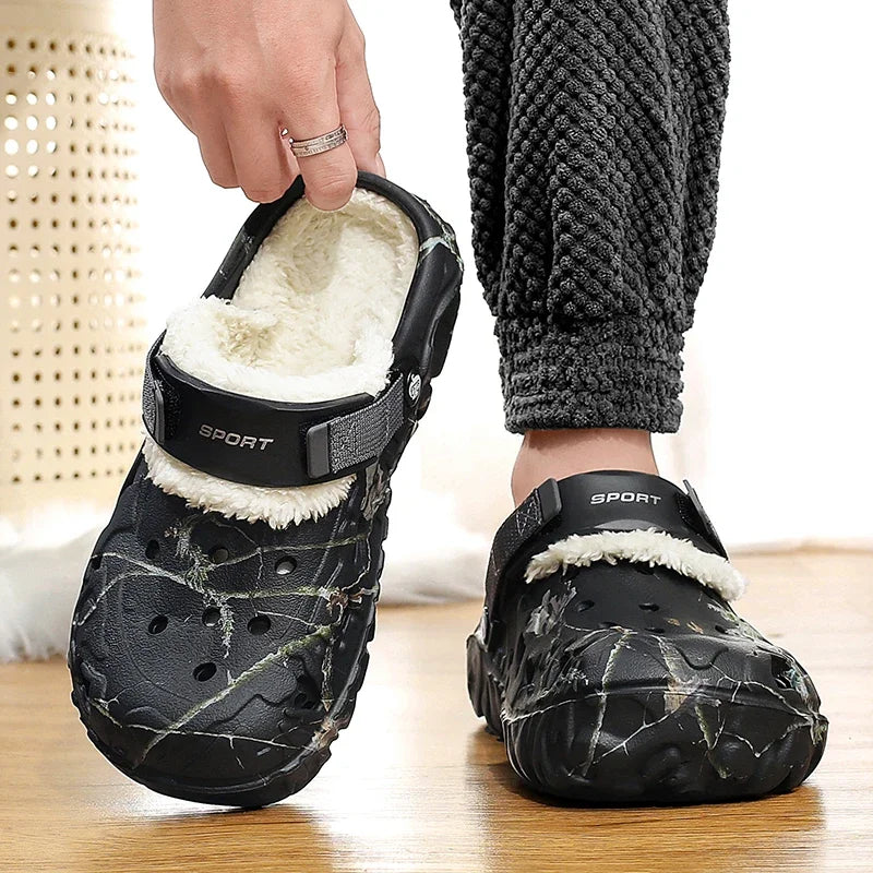 Winter Men Clogs Slippers Warm Furry Slippers Soft Home Cotton Shoe EVA Fluff Slides Casual Outdoor Comfortable Plush Fur Clogs