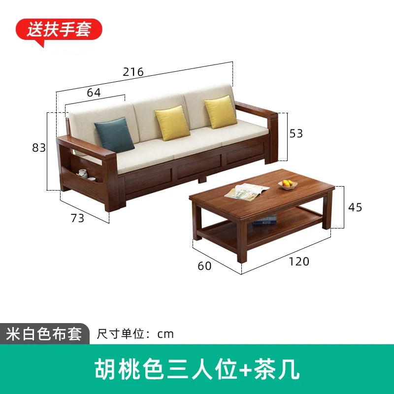 solid wood sofa simple modern living room winter and summer dual-purpose corner combination storage sofa