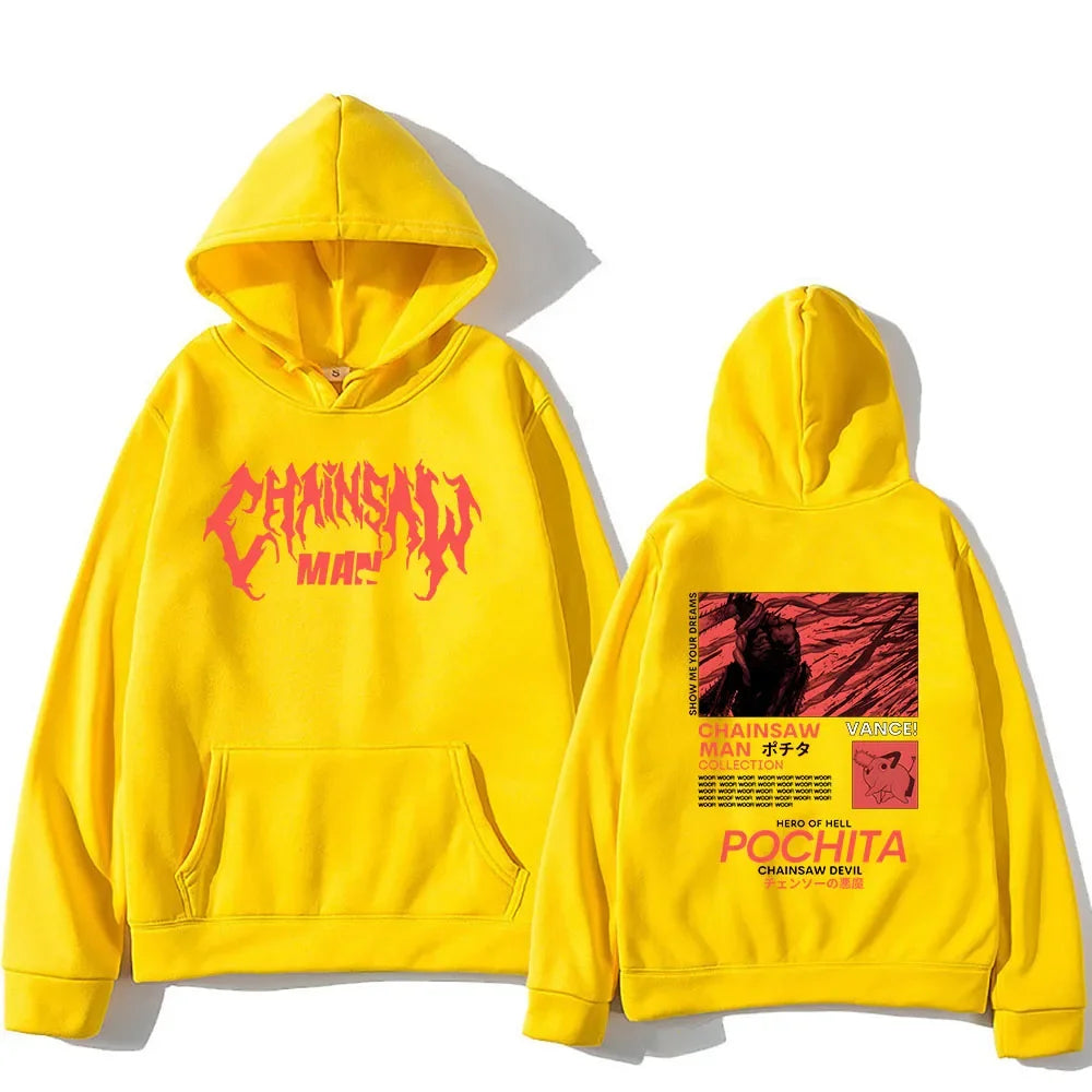 Men's popular chainsaw hooded sweatshirt printed hoodie long sleeved new top cartoon print Gothic streetwear 2024