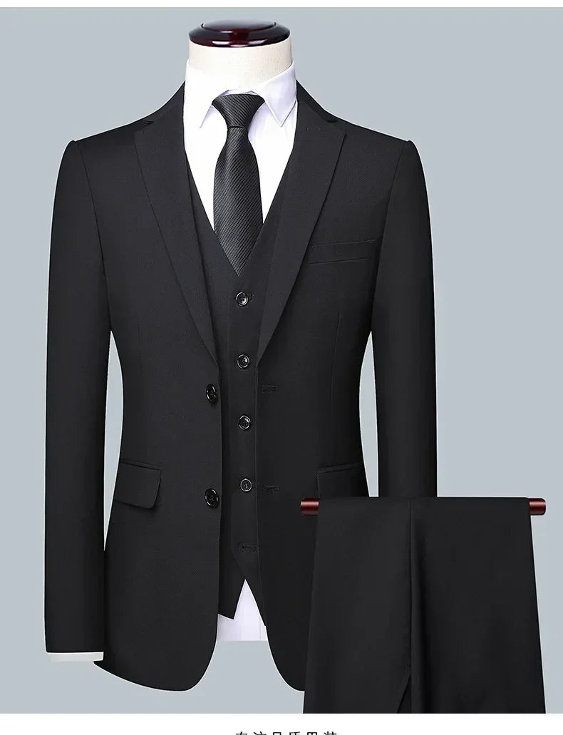 Suit Fashionable Formal Outdoor Gentleman Solid-color Men's Business Wedding Hosting Banquets Casual British Style Fitted Gentle