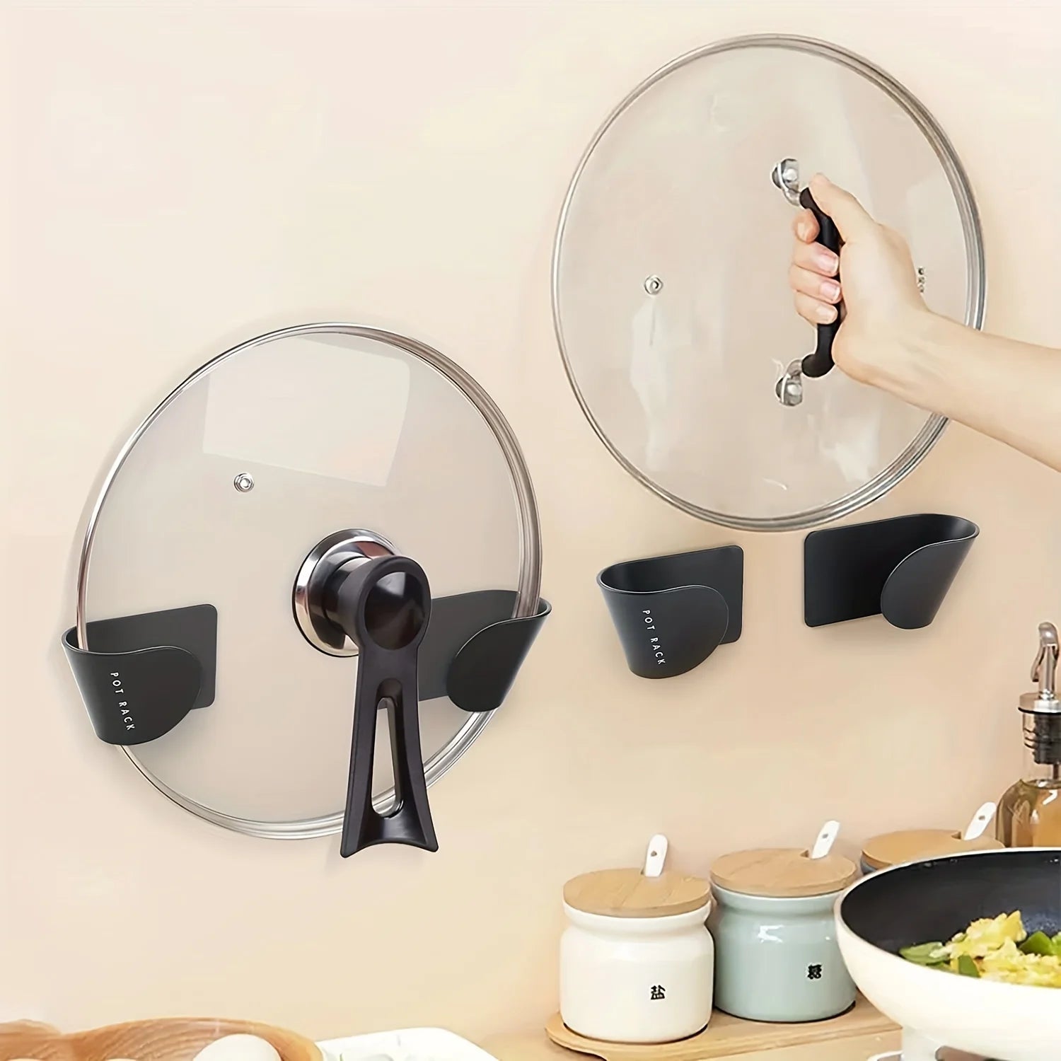 1/3/6Pairs Pot Lid Holder Wall-Mounted Hanging for Pan Pot Cover Rack Kitchen Organizer Plastic Stonego Kitchen Storage Rack