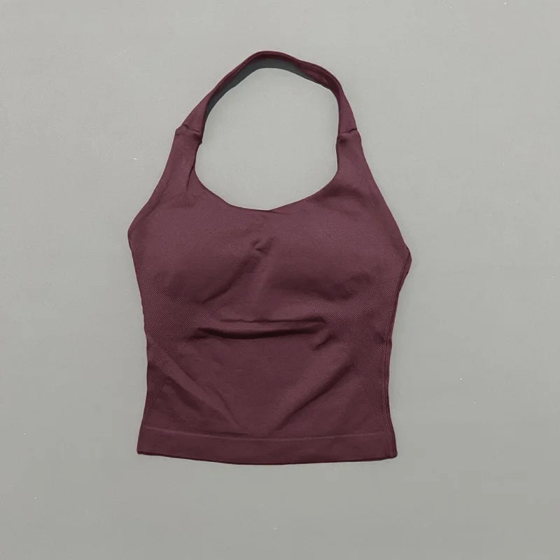 HISTELLO Sports Halter Top Seamless Longline Strappy Gym Tank Top Women Yoga Clothing Workout Fitness Sportswear Pilates Vest