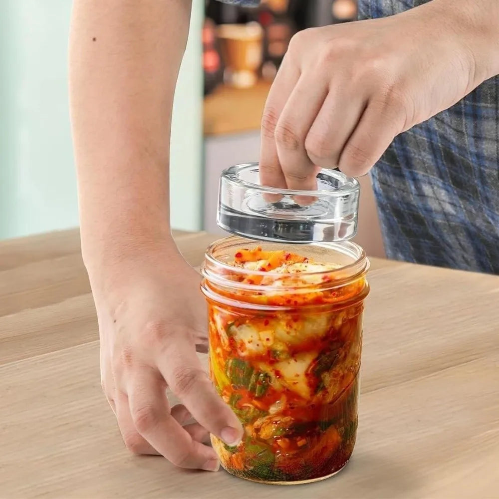 1pc Fermented Glass Weights Clear Sealed Heavy Fermenting Weights Kitchen Gadgets with Handle Wide Mouth Mason Jar Lid