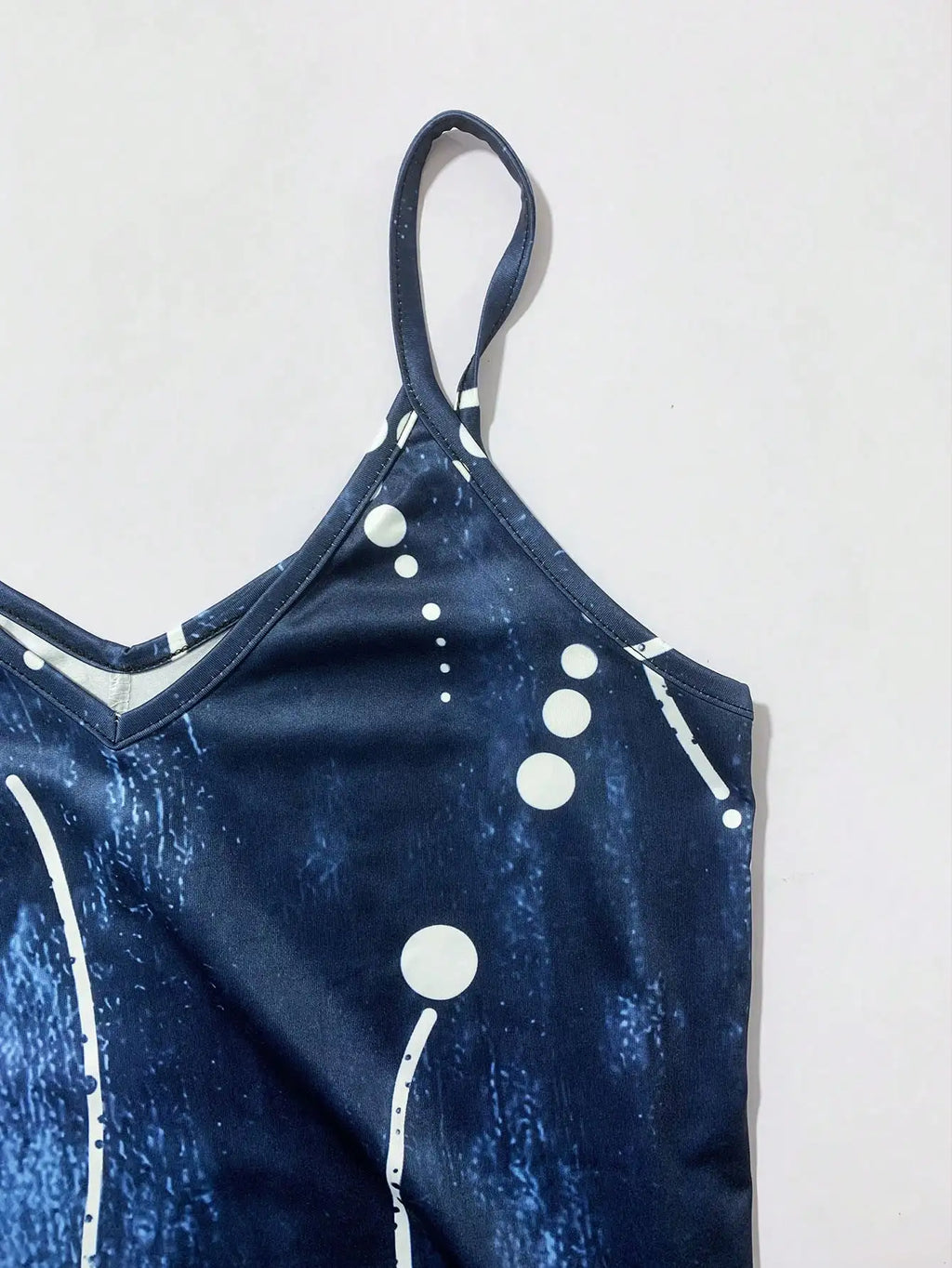 Women's Summer Spaghetti Strap Dress, Blue Abstract Print, Flowy Fit for Vacation Outfits, Lightweight Summer Clothes