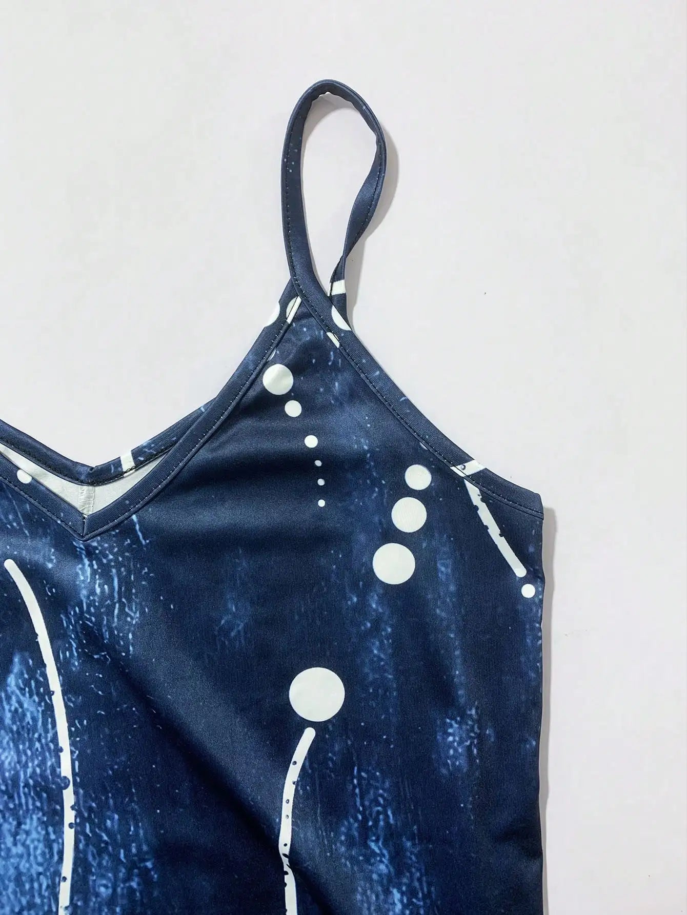 Women's Summer Spaghetti Strap Dress, Blue Abstract Print, Flowy Fit for Vacation Outfits, Lightweight Summer Clothes