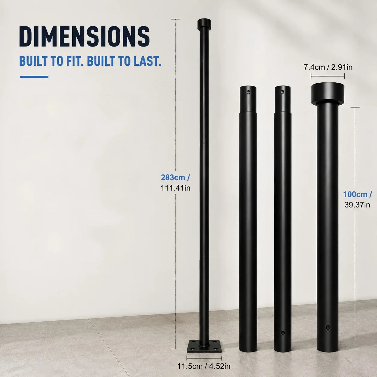 2.8m Black Solar Lamp Pole Set – Outdoor Split Design, Metal Iron Base