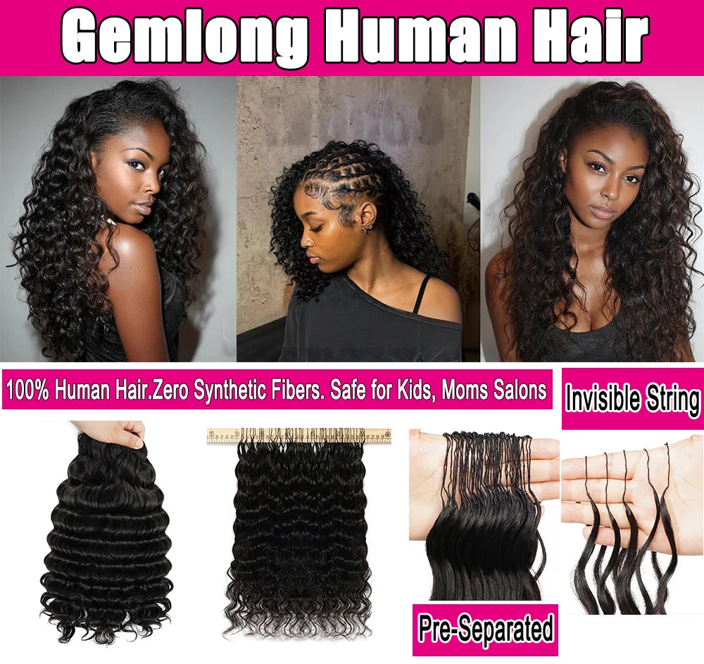 Ocean Wave Miracle Knots Crochet Human Hair Pre-Separated Feathered Human Crochet Hair 60g/pcs Burmese Curly Human Hair Bundles
