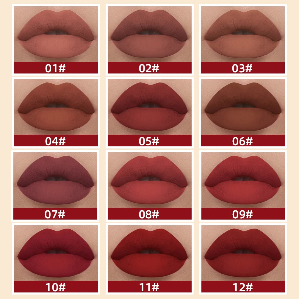 QIBEST Sexy Red Lip Gloss Long Lasting Velvet Matte Liquid Lipstick Waterproof Lip Makeup Nonstick Cup Purple Lip Tint Black