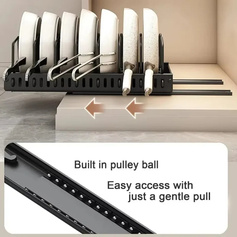 Kitchen Cabinet Pull Out Tray Organizer with Slide Rails Adjustable Storage Rack for Pots Pans and Dishes