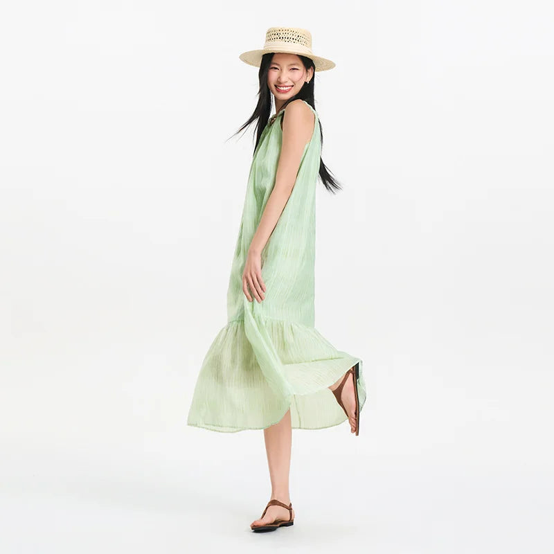 Semir Women Dress Bowknot Textured Halter Neck Vacation A Line Maxi 2026 Summer Romantic Fresh Elegant Soft Comfy Holiday Top