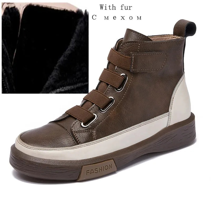 DIMANYU Ladies Shoes Sneakers Flat Fur Women Boots Winter Genuine Leather 2026 Retro Spring Ankle Boots For Women