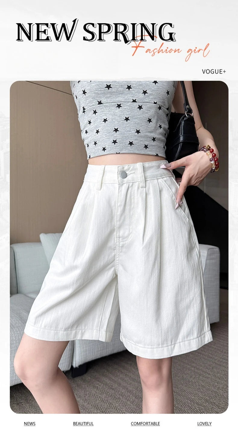 Y2K Retro Loose Casual Middle Short Jeans Summer New Women's Korean Denim Five Points Pants Ladies Fashion All Match Baggy Jeans