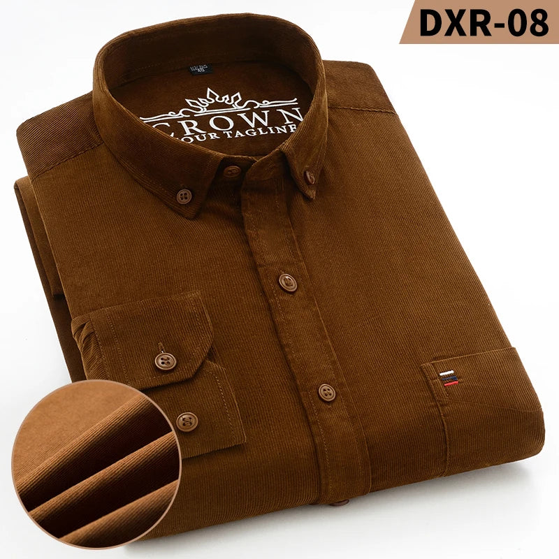 Spring and Autumn New Pure Cotton Corduroy Men's Shirts Large Size Fashion Casual Solid Color Long Sleeve Clothing Youth Tops