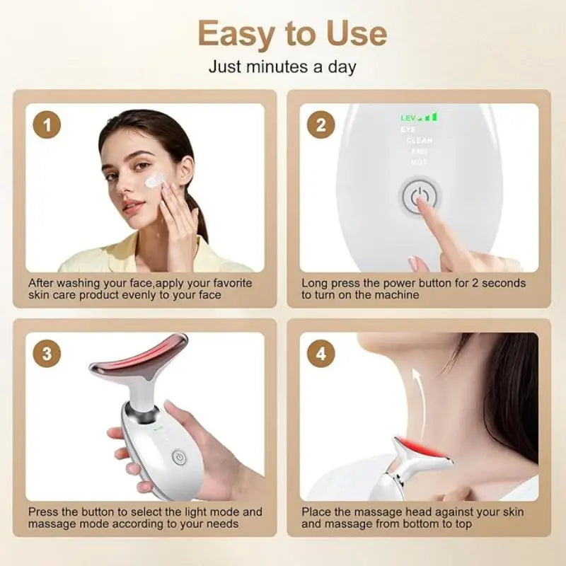 3 in 1 Face and Neck Massager Portable Micro Current Facial Beauty Device with Smart Vibration Skin Care Tool for Neck Firming