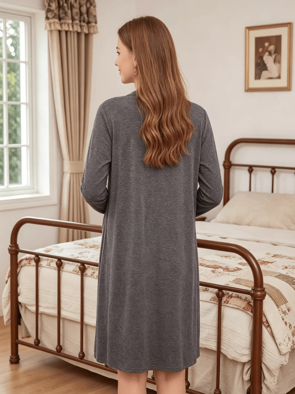 2-piece set, pregnant women, nursing long-sleeved pajamas set, autumn and winter casual loungewear, nursing nightgown, maternity clothes.