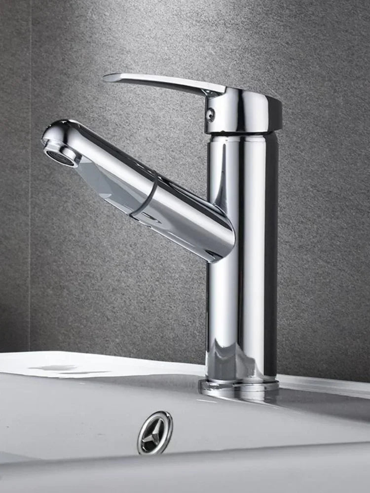Pull-out Type Faucet Bathroom Basin Hot and Cold Water Tap Household Countertop Single Handle Faucet Bathroom Accessories