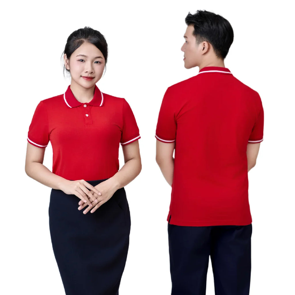 Regular Fit Men's Casual Shirt | Red Cotton-Spandex Knit Contrast Collar Front Logo | Short Sleeve High Stretch Soft Comfortable