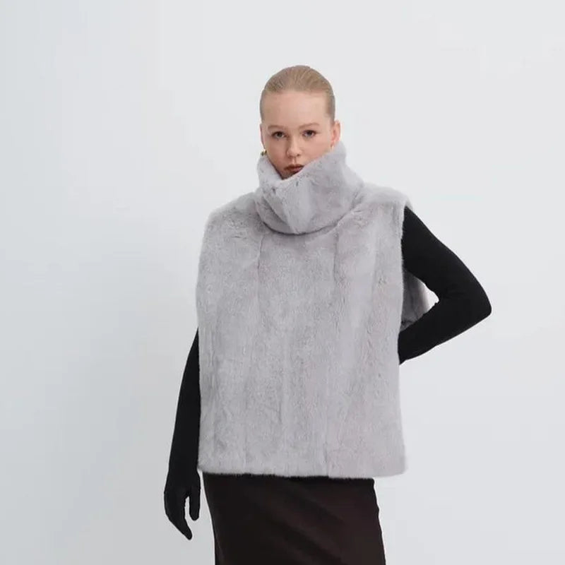 Solid Color Half Turtleneck Furry Sleeveless Top Patchwork Short Section Pullover Top 2025 Fall Woman'S Clothing Street