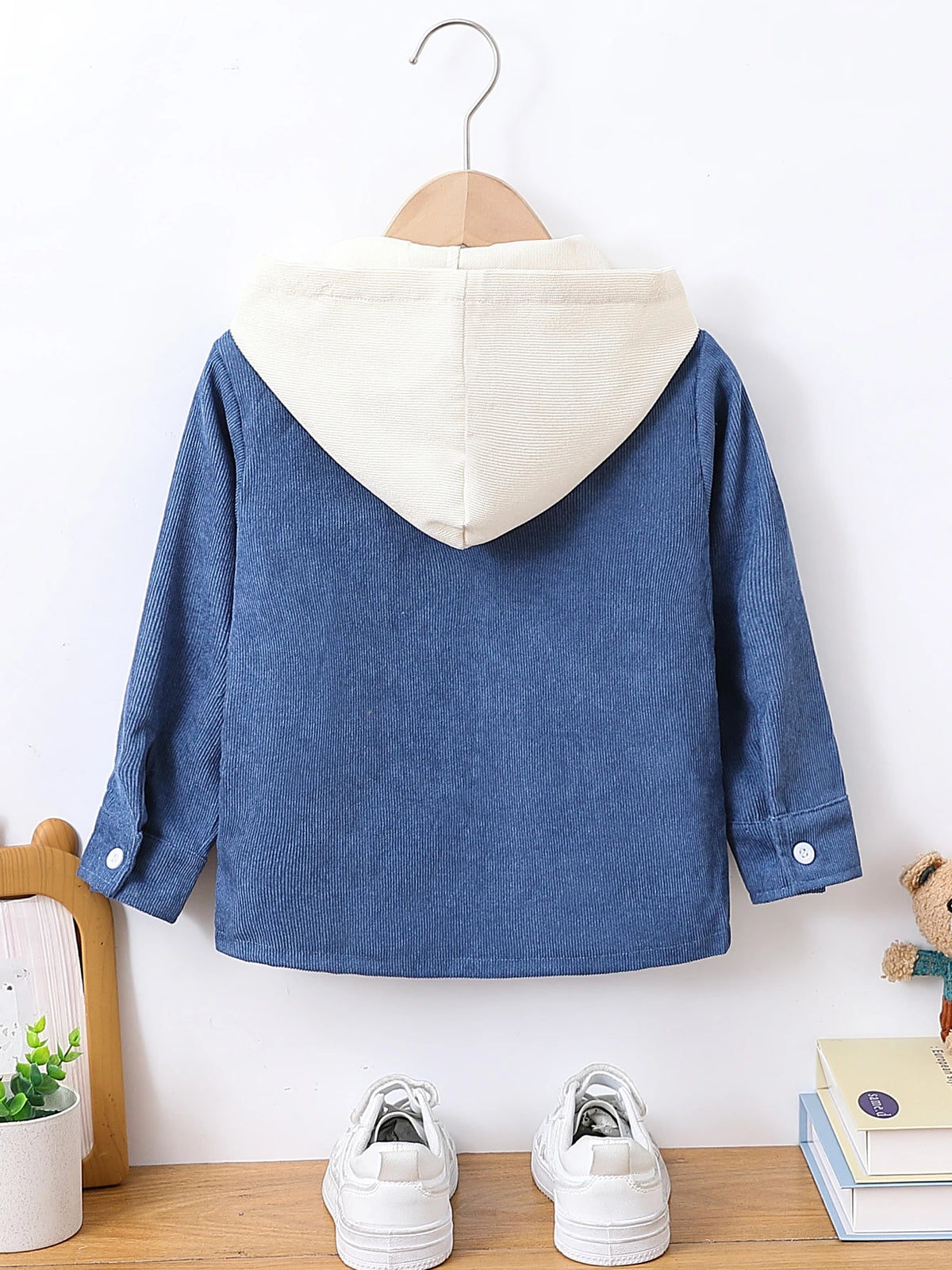 Autumn Boys' Fashionable Casual Hooded Long-Sleeved Button-Up Color-Blocked Shirt