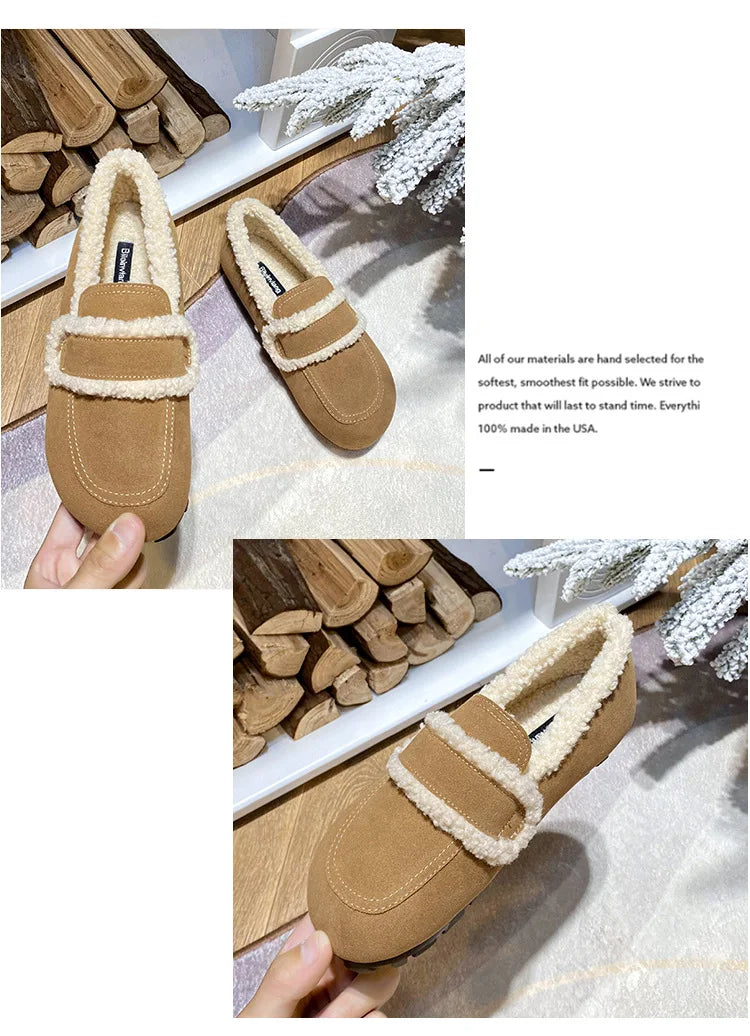 2026 Faux Suede Flats Women Lambswool Loafers Winter Warm Cotton Shoes Ladies Platform Fleeces Mocasines Female Sheep Fur Boots