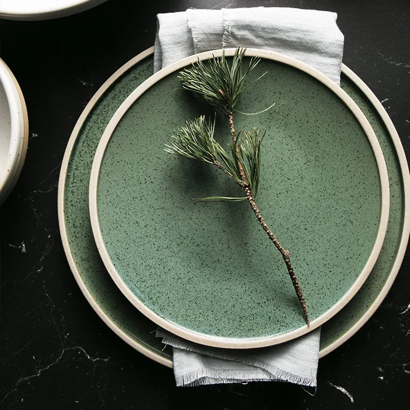 Exclusive Mint Color Ceramic Dinner Plate Creative Western Big Steak Plate Salad Bowl