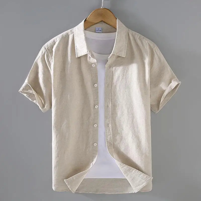 Men's Short-Sleeved Shirt Summer Streetwear Plain Color Stand Collar Casual Beach Style plus Size M-5XL
