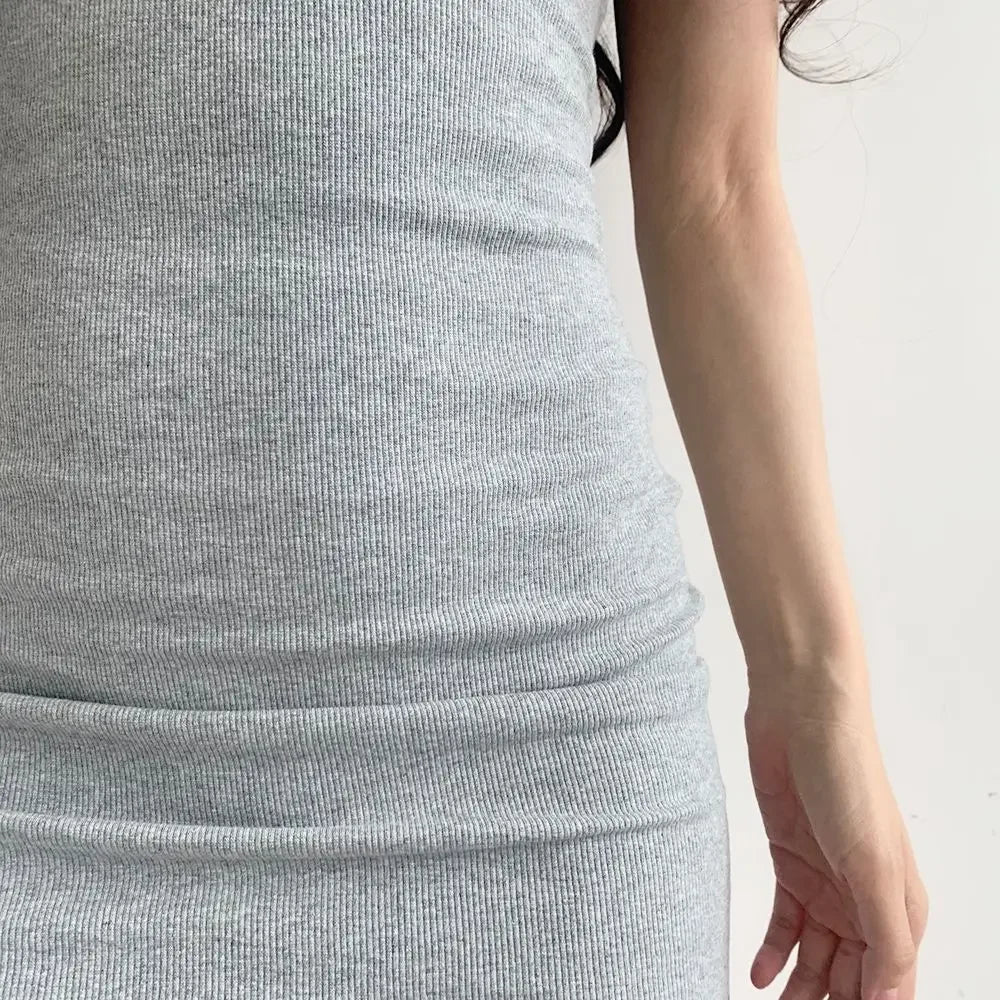 Women Grey Sleeveless Slim Fit Wrapped Hip Bodycon Dress Summer New Sling Wrapped Hip Short Dress Y2K Sexy Spicy Girl Dress