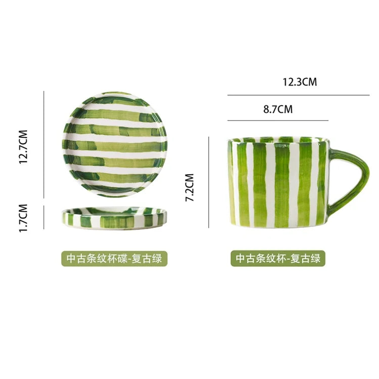 European Striped Ceramic Coffee Cup Saucer Modern Breakfast Dessert Plate Tea Cup Decorative Art Striped Coffee Cup 200 Ml Decor