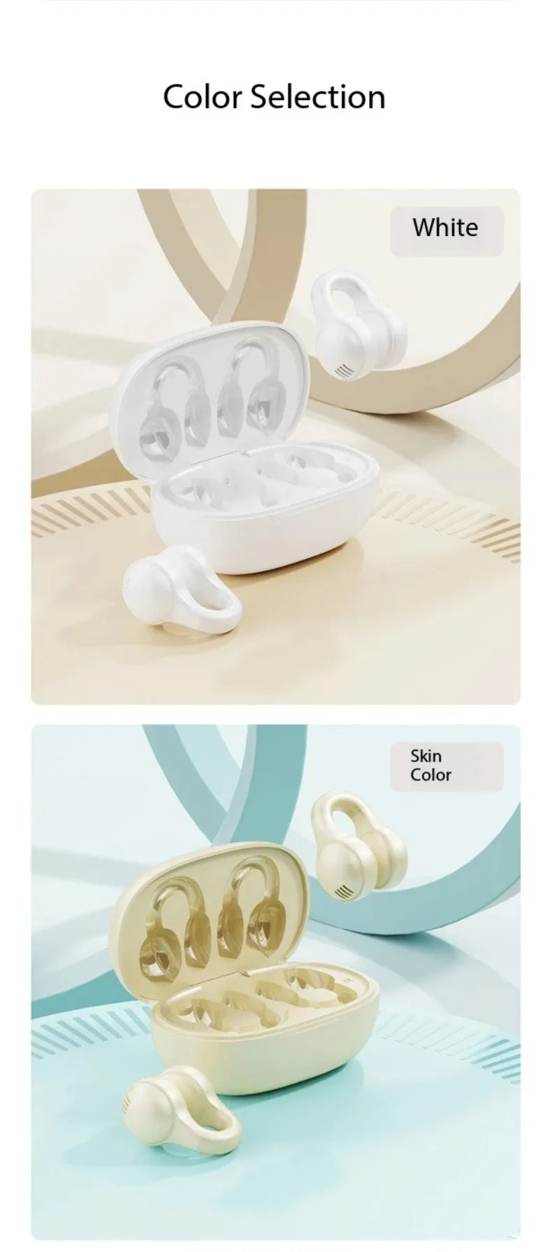 Digital Display Ows Ear Clip Wireless Bluetooth 5.4 Headphones with Noise Reduction for Sports Music New Mirror-Style Headphones