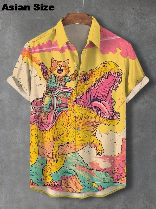 2025 Men's Cat Graphic Shirt Short Sleeve Klemph Type Funny Holiday Casual Hawaii Shirt Tops