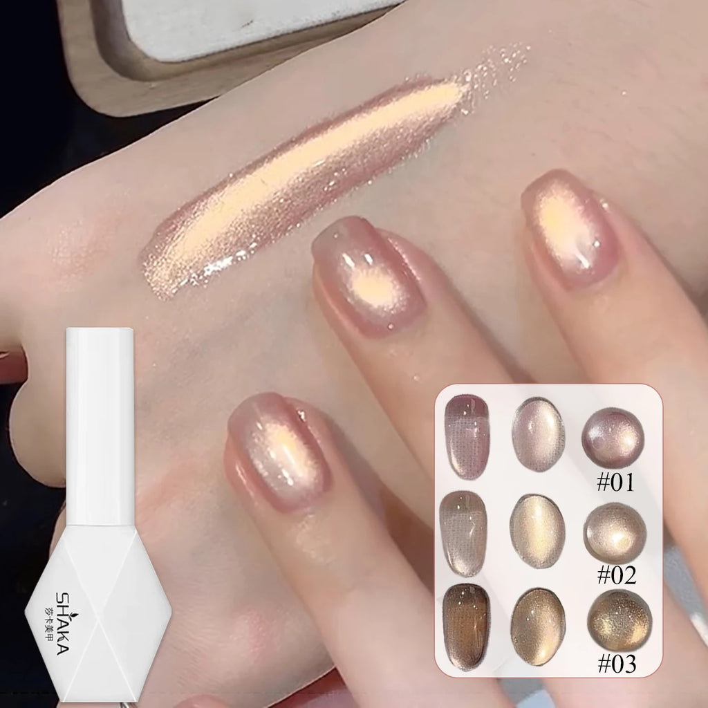 1-4pcs WS Autumn Winter Nails Pink Gold Cat's Eye Gel Nail Polish Glue Super Flash Golden Pink Porcelain White Glass Beads Gel