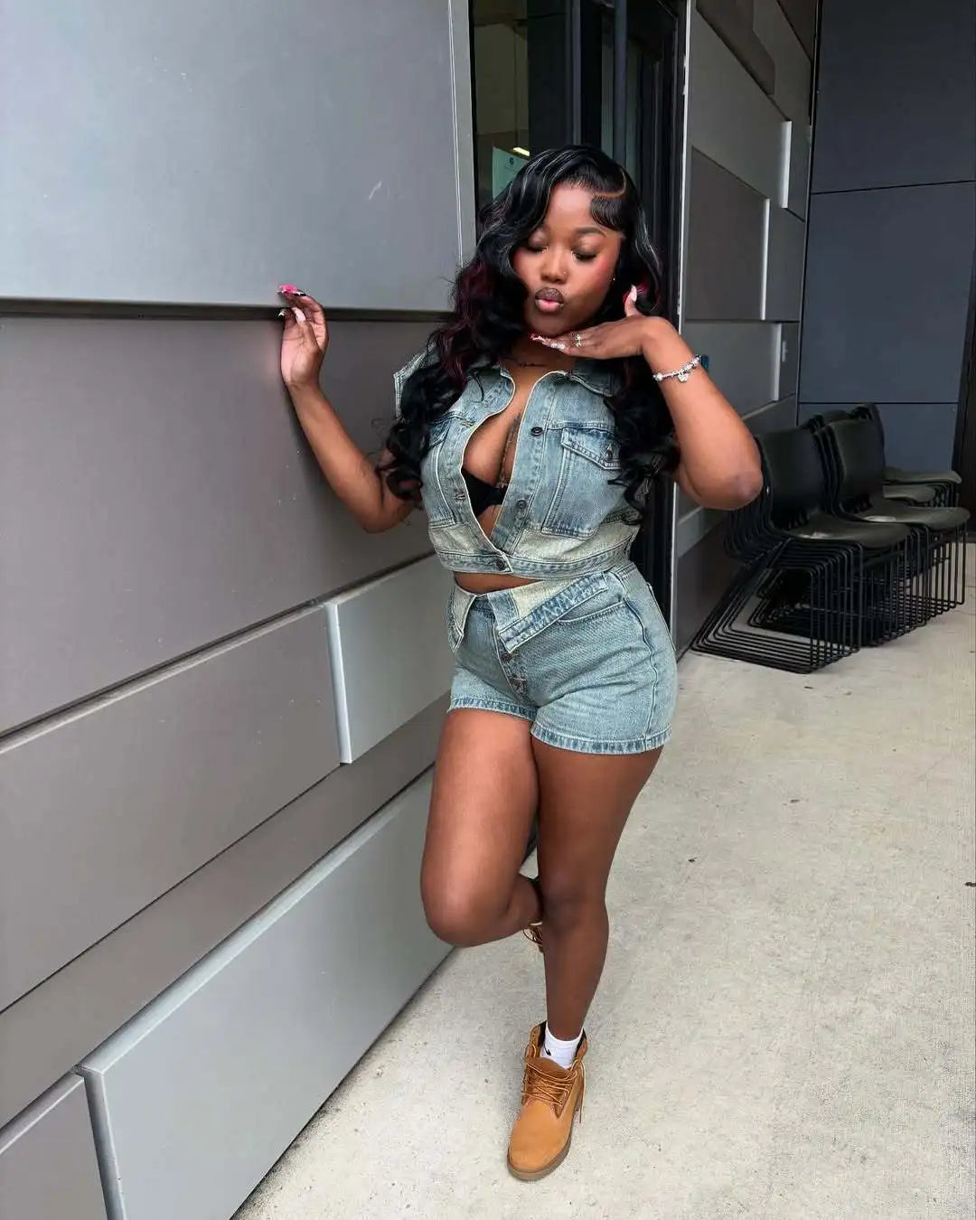 Shorts Sets Women Denim 2 Piece Suit Top Jeans Ensemble Summer 2025 Single Breasted Turn Down Collar Short Pants Vintage Outfits