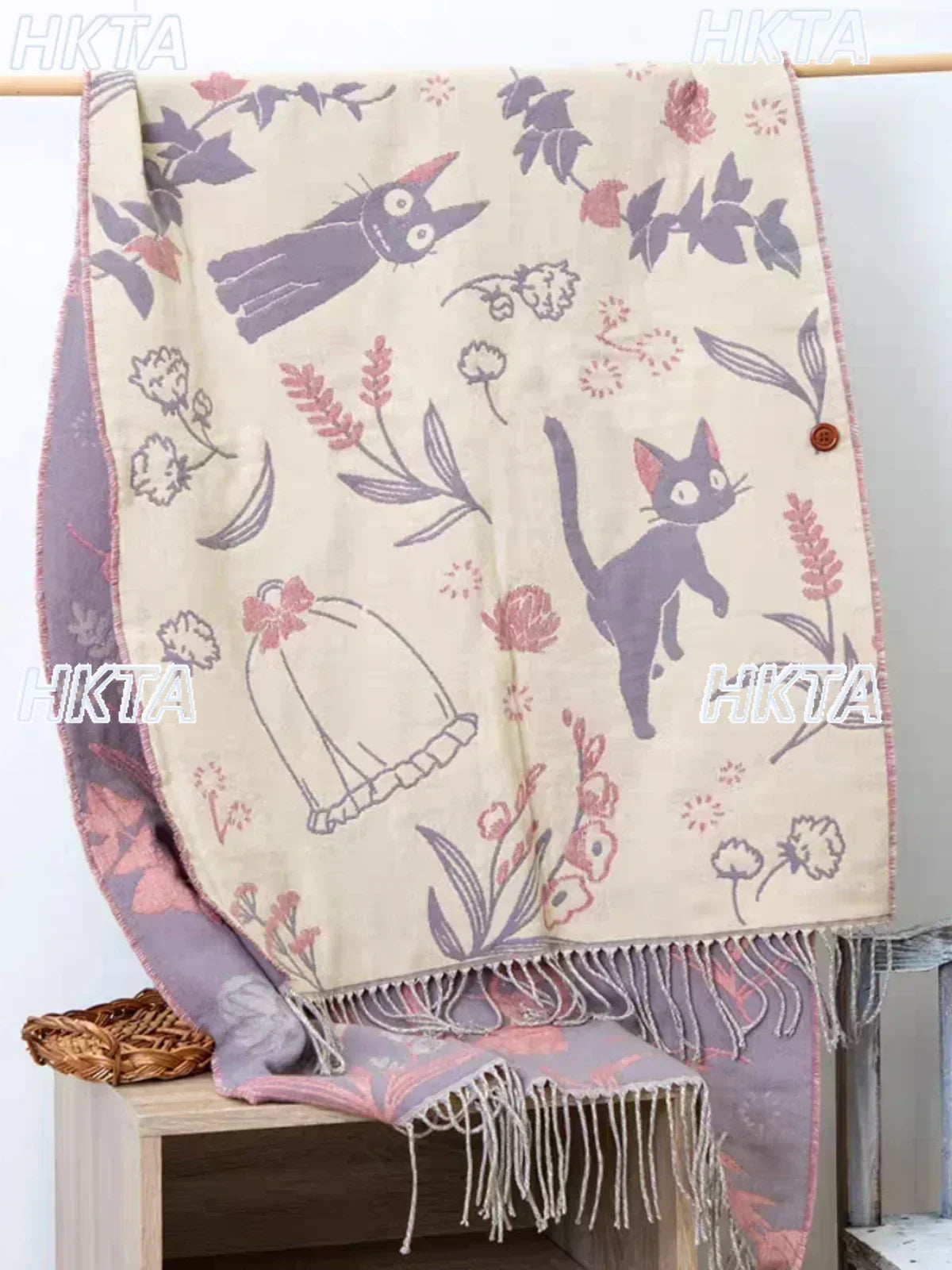 Niche Design Scarf Shawl Fashionable Versatile Cute Cartoon Thickened Double-sided Winter Warm Button Scarf Girls Dual-purpose