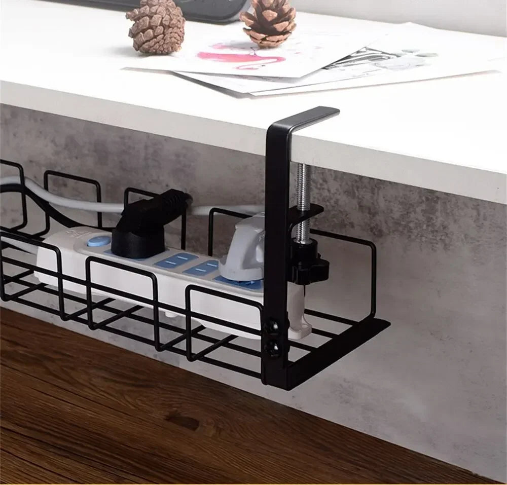 Home Office Desk Wire Organizer No Punching Kitchen Storage Accessories Under Table Storage Rack Metal Cable Management Tray 