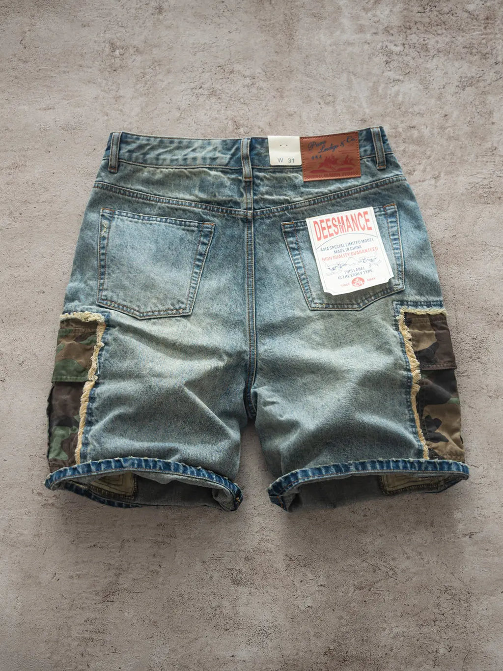 Summer New American Retro Camouflage Patch Pocket Denim Shorts Men's Fashion 88% Cotton Washed Old Straight Casual 5-point Pants