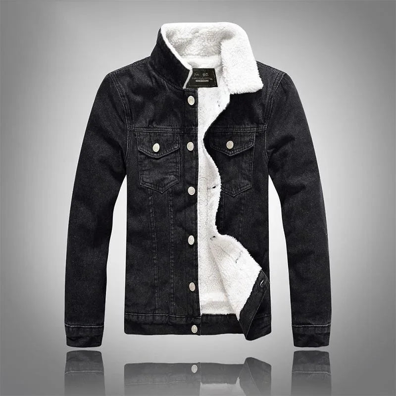 Autumn/Winter New Fashion Solid Color Lamb Wool Denim Jacket Men's Casual Thick Warm High Quality Plus-Size Jacket M-3XL