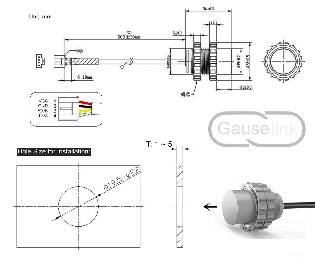 Underwater Ultrasonic Sensor Module Probe Ultrasound For Depth Distance Measurement Obstacle Avoidance IP68 Range 5 - 200cm