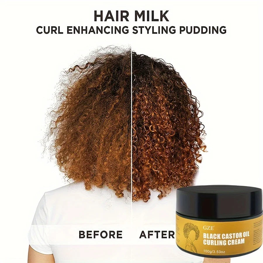 GZE Black Castor Oil Curl Defining Cream Non-stick Hydrates & Eliminates Frizz, Hair-Smoothing Anti-Frizz Cream to Define