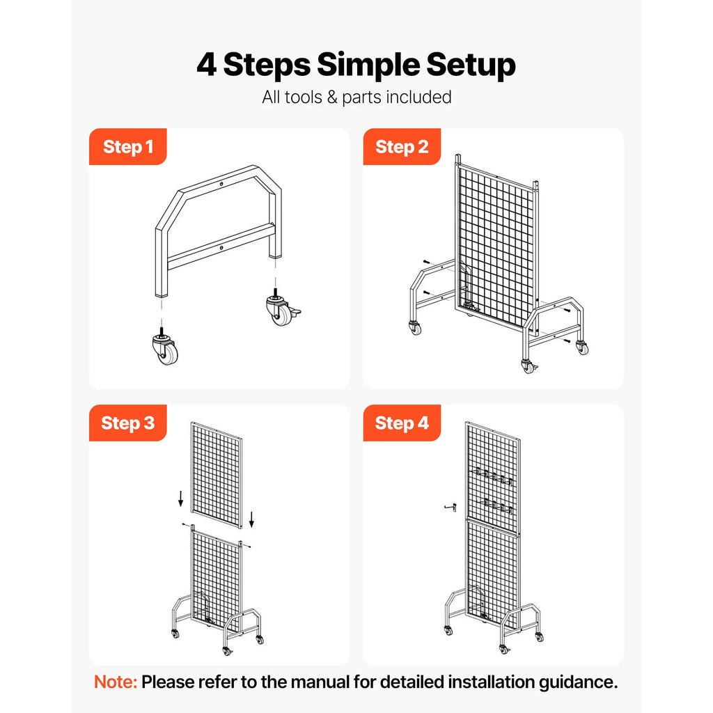SucceBuy Grid Wall Panel Wire Grid Panels Display Rack Movable Art Display Shelf with Wheel Carbon Steel Gridwall for Craft Show