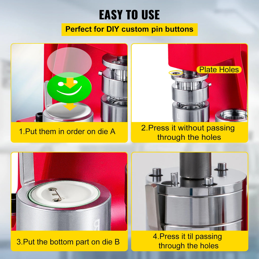 SucceBuy 25-75MM Badge Maker Machine DIY Button Pin Broochs Press Making Tool with 500/1000Pcs Circle Manufacture Button Parts