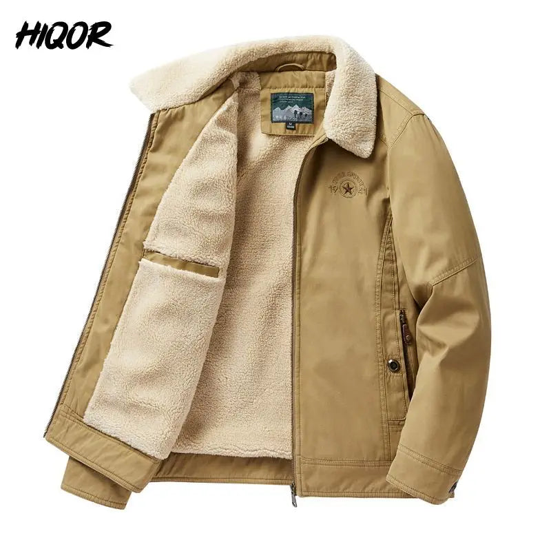 Autumn Winter Men's Cotton Thick Warm Fleece Jackets Stand Collar Fleece Lined Outdoor Workwear Warm Casual Style New Arrival