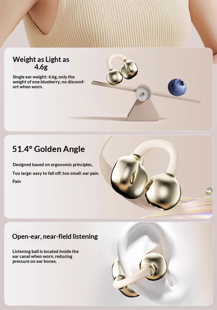 Portable Clip-on Earphones Wireless Bluetooth 5.3 Earbuds Hi-Fi Sound Super Long Battery Life Digital Display Noise Reduction