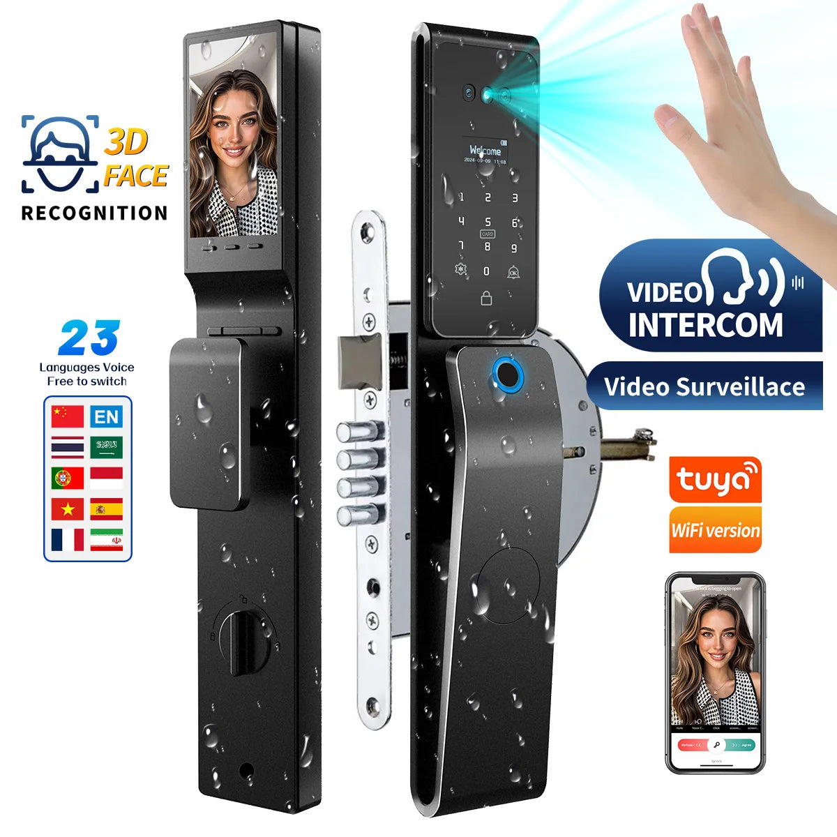 Waterproof App Smart Real Time Video Call Digital  3D Face Recognition Smart Biometric Fingerprint Digital