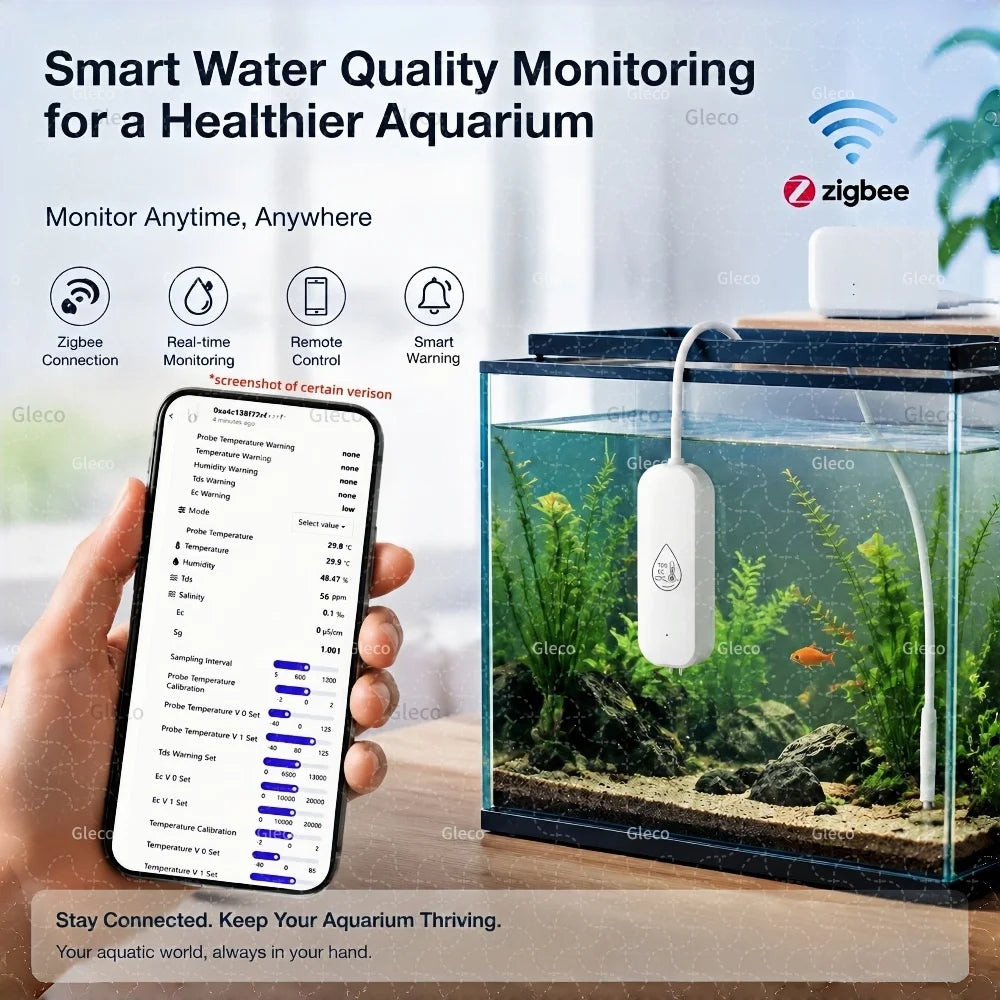 7in1 Zigbee Water Quality Monitor Smart Home Probe Temperature Humidity Sensor TDS SG Meter EC Salnity Tester For Zigbee2mqtt