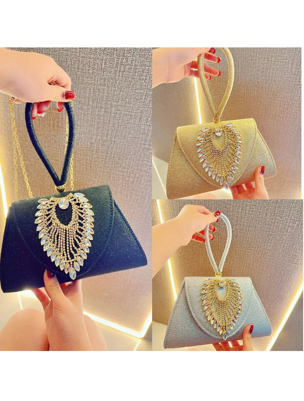 2025 Women Beaded Clutch Purses Vintage Rhinestone Evening Bag Glitter Sik Clutch Purse Ladies Dinner Flormal Crossbody Bag