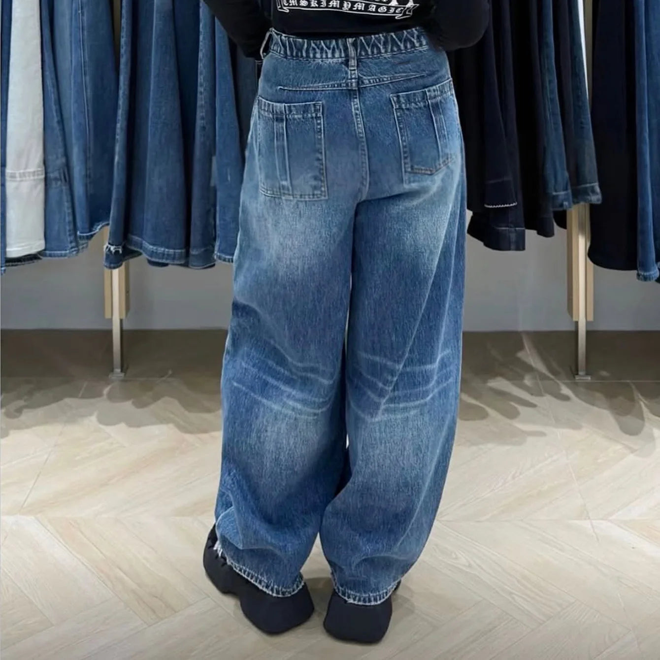 Fashion High Waist Denim Wide Leg Jeans for Women Detachable Skirt Layered Cargo Pocket Streetwear Baggy Jeans Denim Trousers