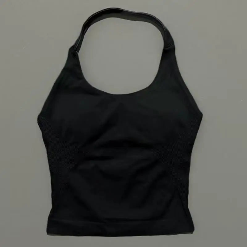 Halter Yoga Tank Top Women Sexy Seamless Strappy Backless Slim Fit Padded Breathable Gym Fitness Running Workout Sports Tops