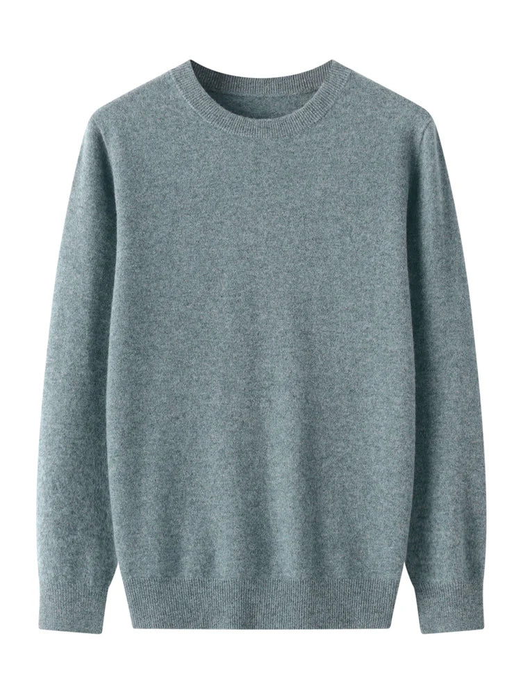 Autumn Winter Men O-neck 100% Merino Wool Pullover Cashmere Sweater Basic Casual Bottom Business Knitwear Soft Warm Clothing