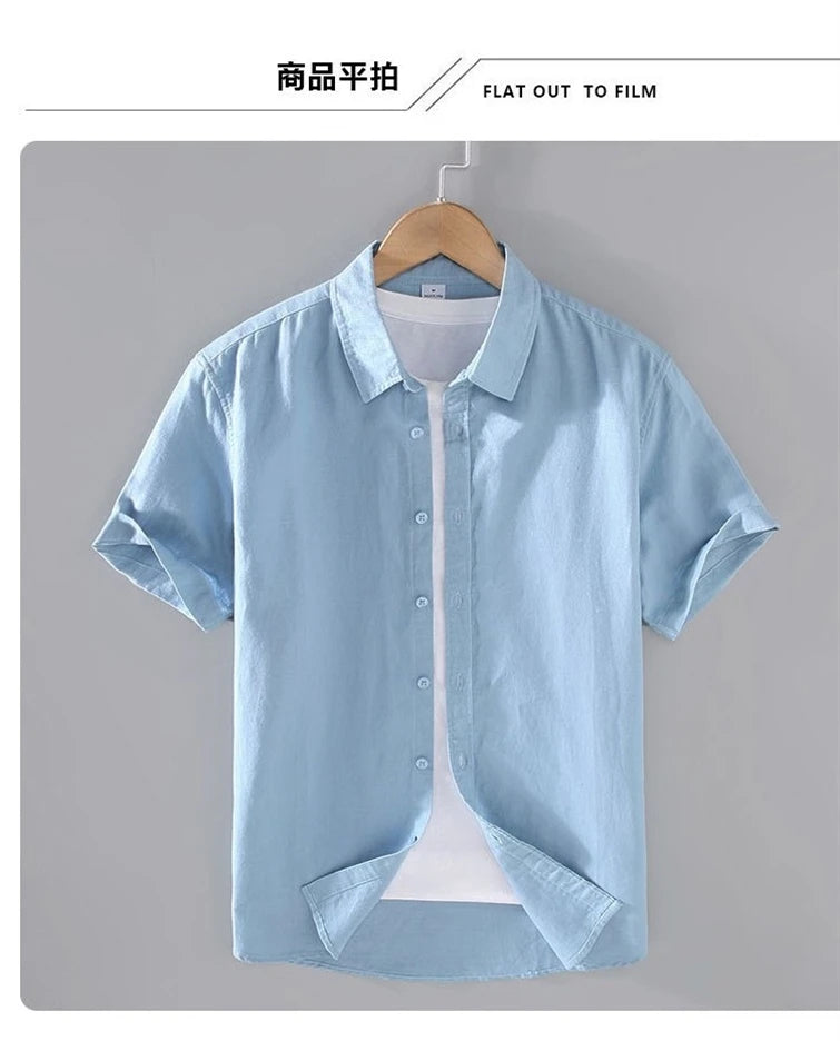 Men's Short-Sleeved Shirt Summer Streetwear Plain Color Stand Collar Casual Beach Style plus Size M-5XL