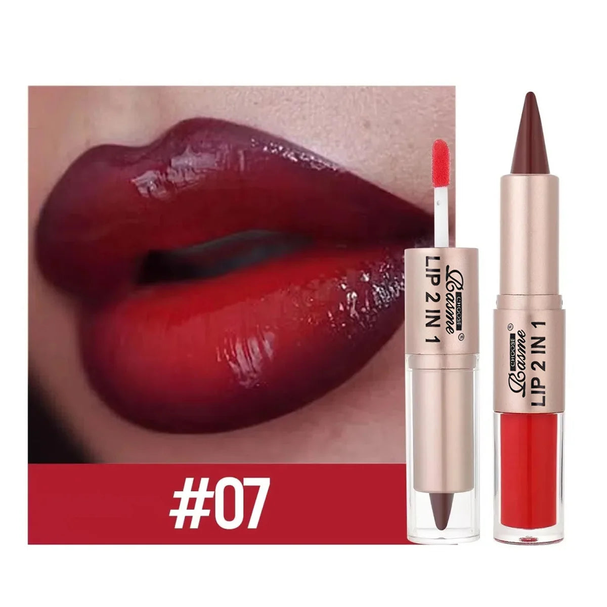 2 in 1 Dual End Matte Lip Liner Pencil & Shiny Mirror Lip Gloss Waterproof Long Lasting Lip Cosmetics for Smooth Application